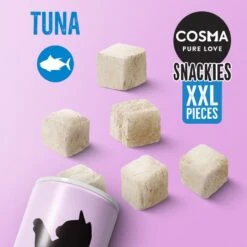 Cosma Snackies XXL – Maxi Tube Saver Pack Mixed Pack III: Chicken, Tuna, Salmon 24 Cosma Snackies XXL – Maxi Tube Saver Pack Mixed Pack III: Chicken, Tuna, Salmon -Zoo Plus 2 56627 cosma snackies xxl foodboard tuna 1000x1000 2 1