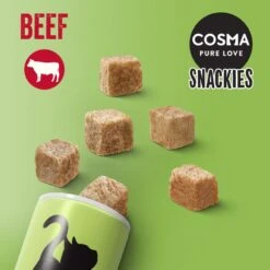 Cosma Snackies Mixed Trial Packs 5 Varieties (116g) -Zoo Plus 32707 cosma snackies foodboard beef 1000x1000 4 1