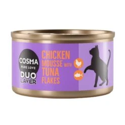 Cosma DUO Layer 6 X 70g Tuna Mousse With Sardine Flakes -Zoo Plus 350196 pla cosma duo layer chicken mousse tuna 70g 8 3