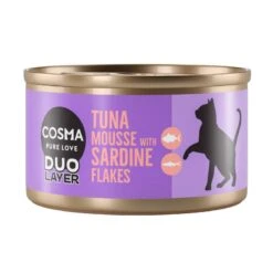 Cosma DUO Layer Saver Pack 24 X 70g Chicken Mousse With Tuna Flakes -Zoo Plus 350199 pla cosma duo layer tuna mousse sardine 70g 3 7