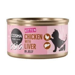 Cosma Asia Kitten In Jelly 6 X 85g Mixed Pack -Zoo Plus 404812 pla cosma asia kitten chicken liver 85g 1000x1000 8 3