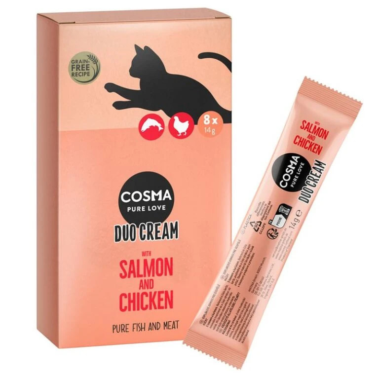 Zoo Plus 11 Zoo Plus -Zoo Plus 524537 cosma duo cream salmon chicken 8x14g box sachet 7 768x768 1